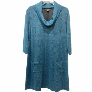 Perceptions New York Womens Size XL Dress Cowl Neck Pockets Teal Black Chevron